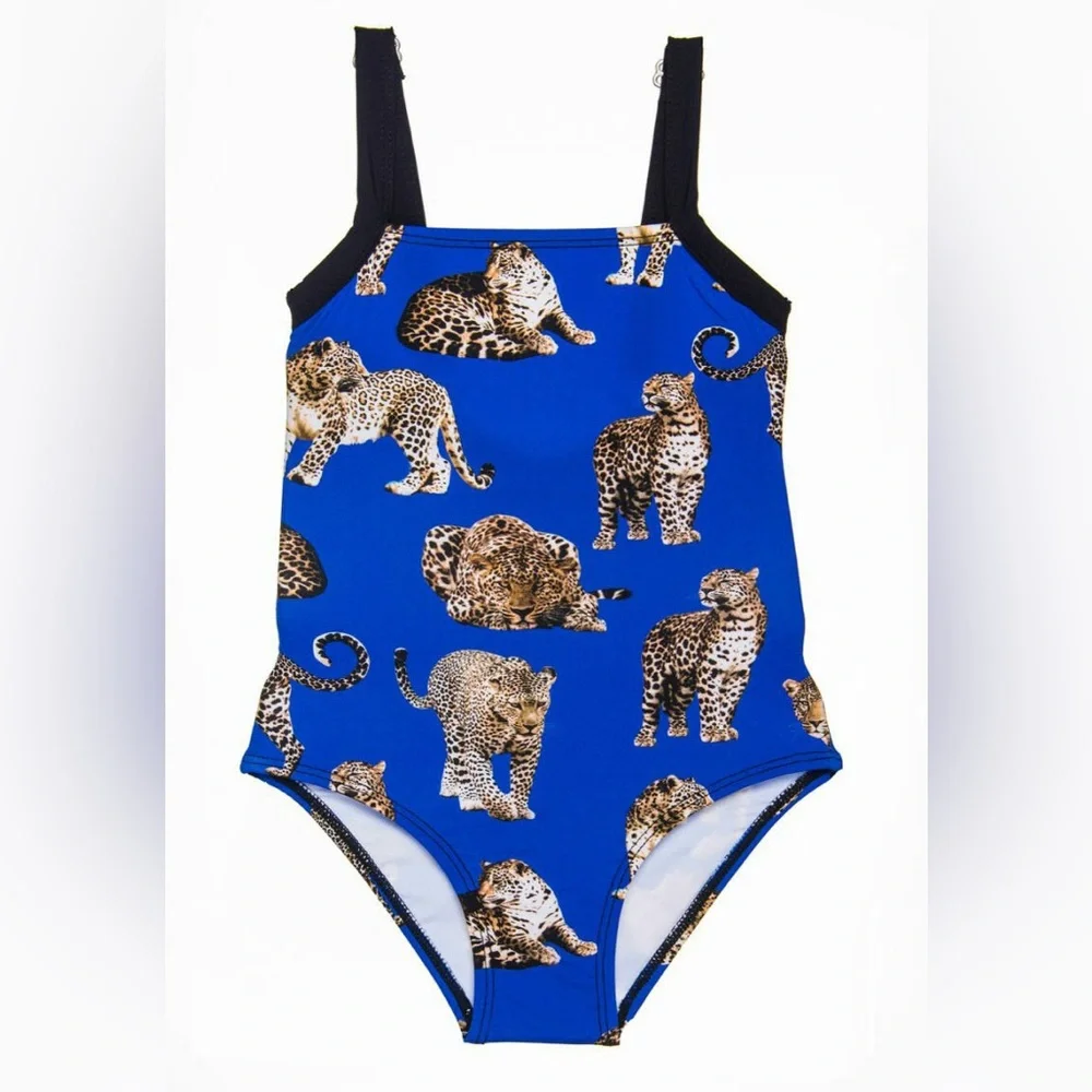 Submarine‎ 1pc Blue Jaguar Print Kids Swimsuit sz 8 7 New